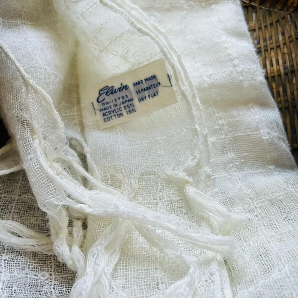 Vintage From 1960’s Elwin White Scarf 70”x18”.